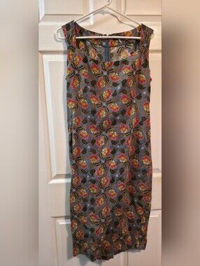 4/$67 Deal! Maggie Walt Vintage Sleeveless Floral Midi Dress in Gray with Pink